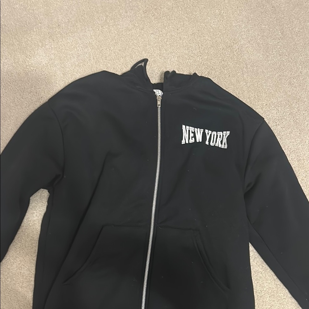 Black New York Zip-Up Hoodie